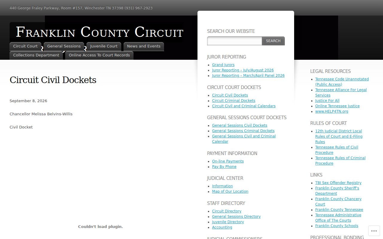 Franklin County civil court docket date and download pattern