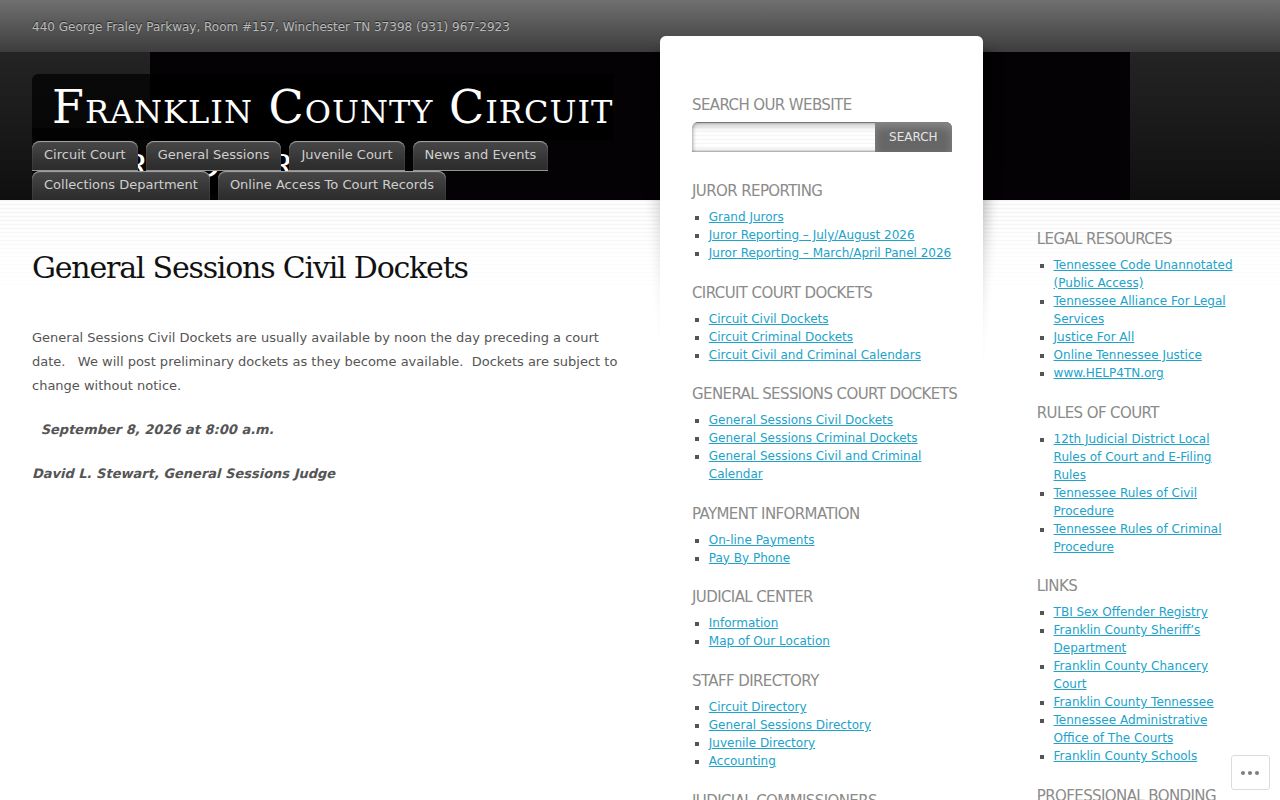 Franklin County civil docket preliminary posting notice