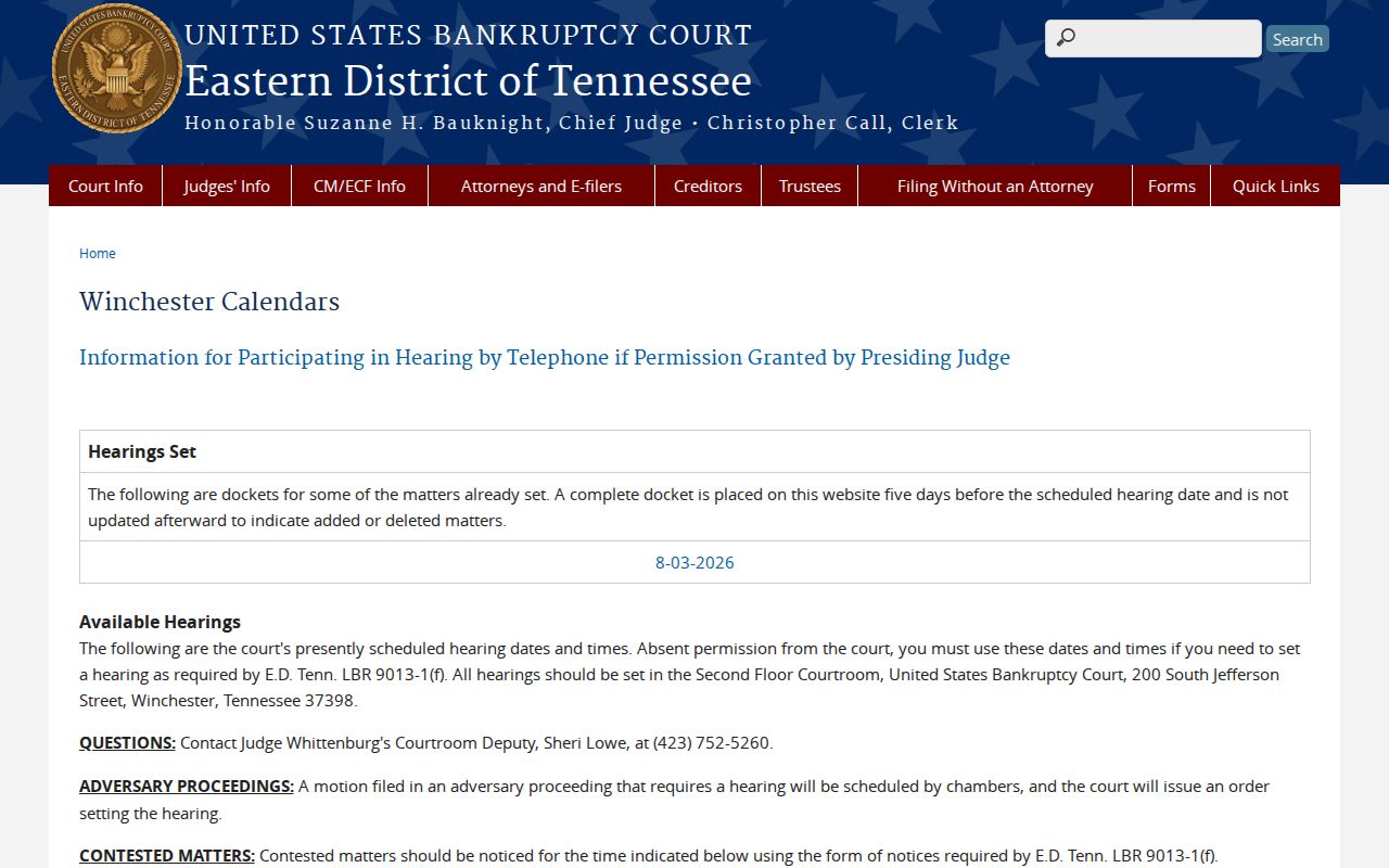 Franklin County court case records bankruptcy calendar posting rules