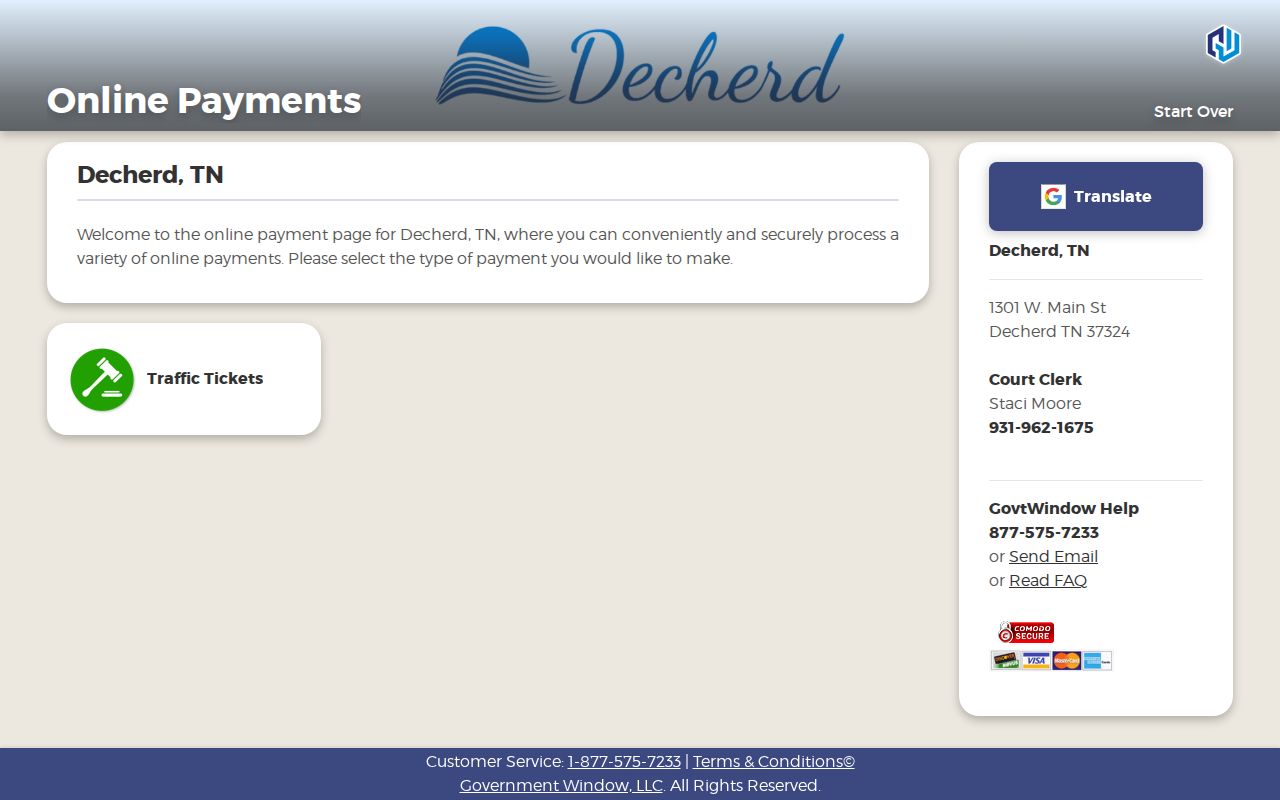 Decherd GovernmentWindow traffic payment option