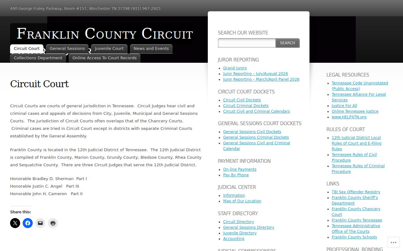 Franklin County court docket Circuit jurisdiction