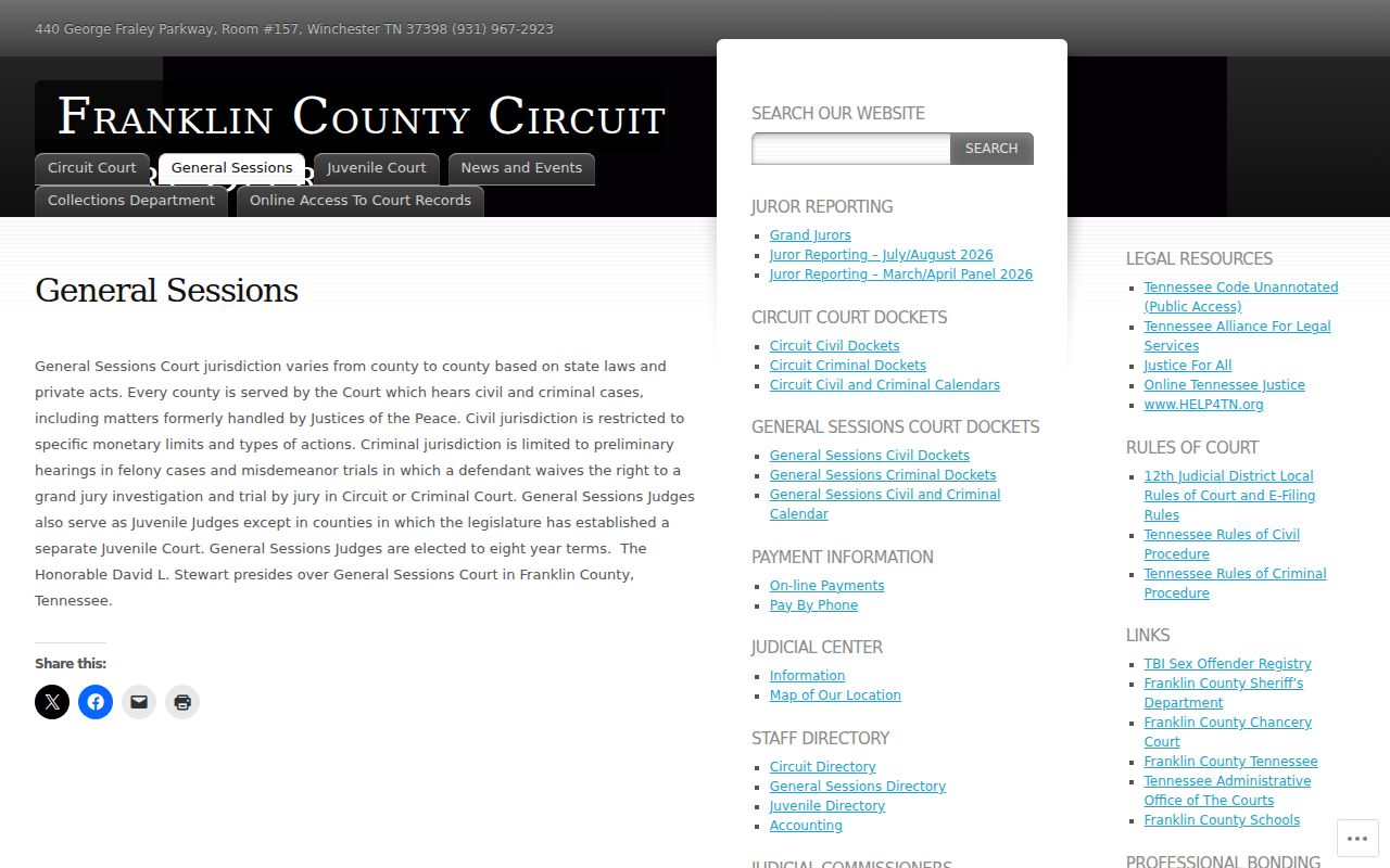 Franklin County court docket General Sessions jurisdiction